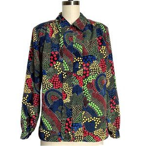 Impressions of California graphic dot pattern blouse - 1980s vintage - size medi
